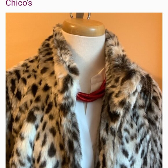CHICO'S Leopard Faux Fur Cropped Jacket Size L - Picture 6 of 12